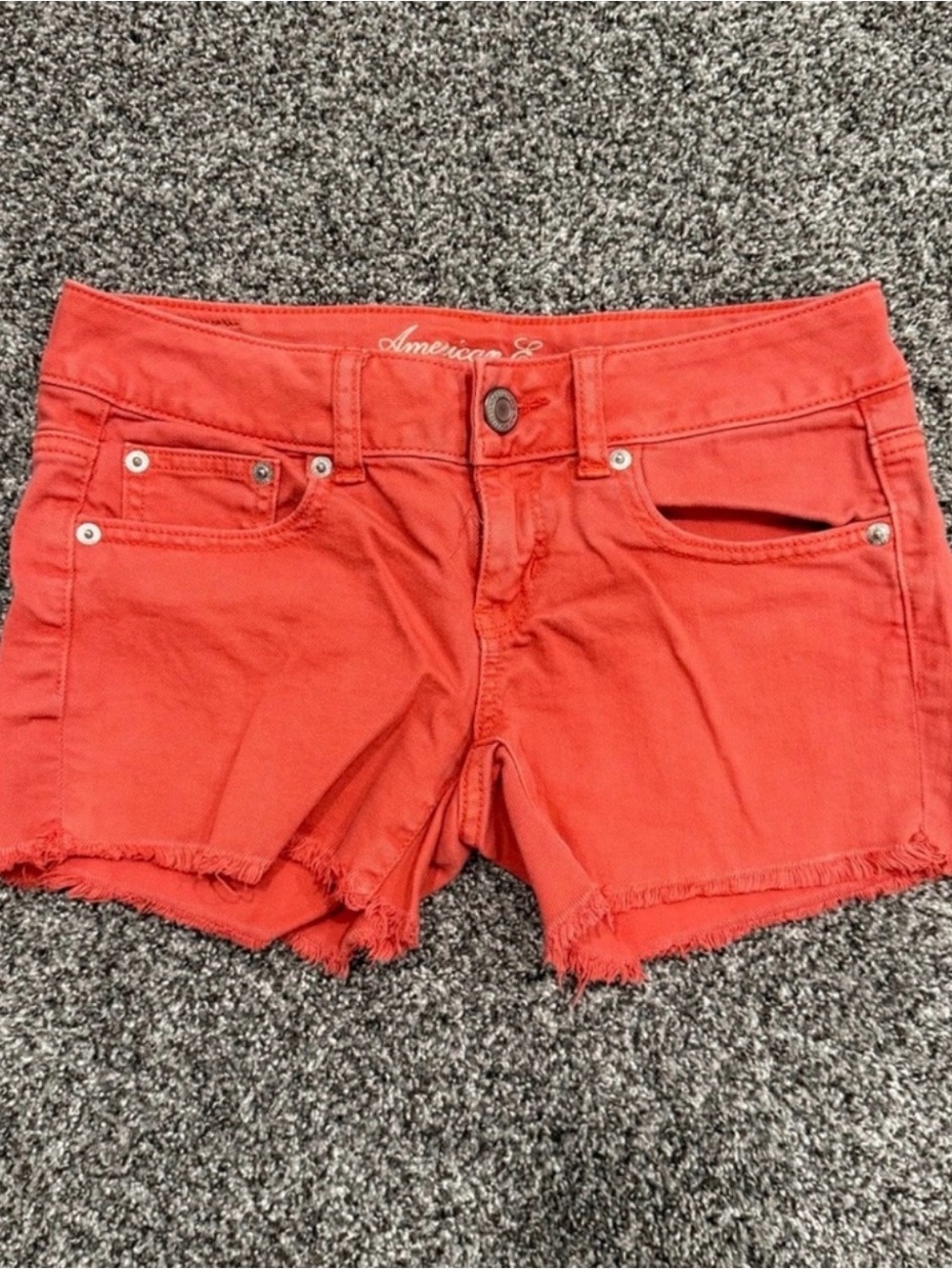 American Eagle Outfitters Coral-Red Denim Cutoff Shorts